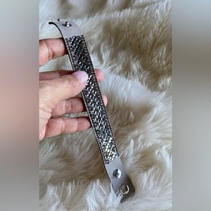 Gray Snap button closure cuff beaded bracelet.